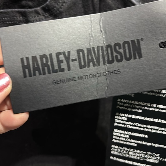 Harley Davidson High Rise skinny black denim Jeans,5 pocket,zip front,logo patch - Picture 10 of 11